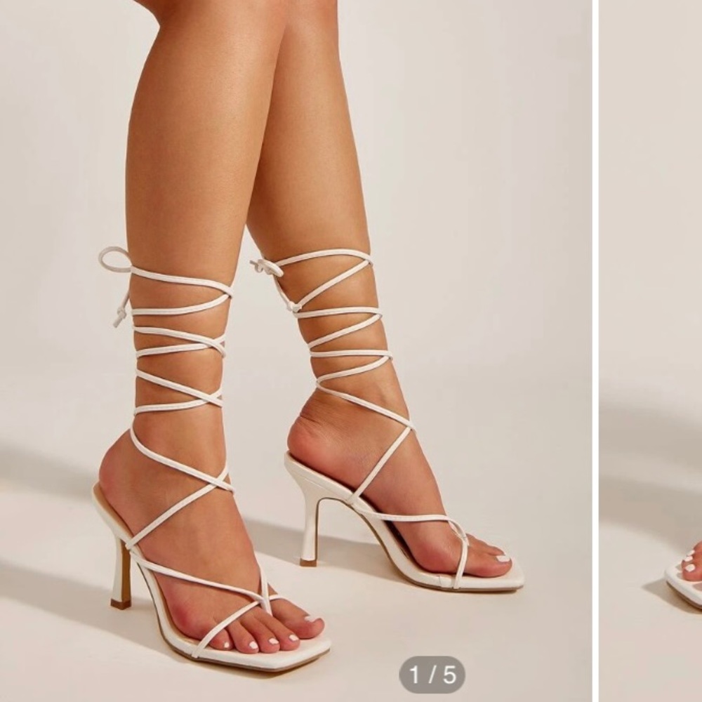 White lace up heeled sandals